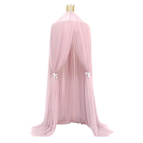 Kelepu Pink Bed Canopy Canopy Net for Bed Bed Curtains from Ceiling 23.6 x 94.5 Inches Mosquito Net for Children's Bed Decoration Canopy Bed Curtains with Ribbon and Gold Decorative Paper