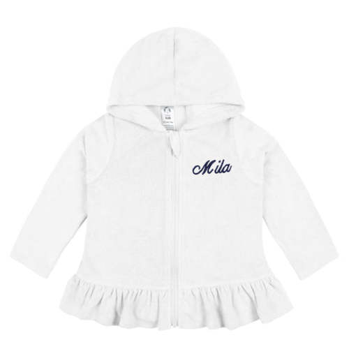 Embroidered Baby & Toddler Girls White Hooded Zip Front Terry Swim Coverup