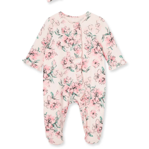 Dream Floral 2-Way-Zip Footed One-Piece and Headband