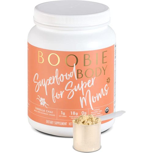 Boobie Body Superfood Protein Shake for Moms, Pregnancy Protein Powder, Lactation Support to Increase Milk Supply, Probiotics, Organic, Diary-Free, Gluten-Free, Vegan - Vanilla Chai (20.5oz, 1 Tub)