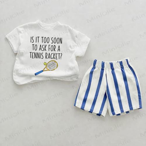 IS IT TOO SOON TO ASK FOR A TENNIS RACKET? Baby Blue Vertical Striped 2-piece Shorts Set