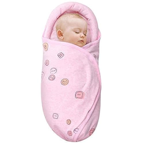 Knirose Baby Swaddle Blankets, Unisex Baby Blanket Wrap for Newborn Baby Boys Girls, Skin Friendly Wearable Swaddle Sleep Sack Made of Combed Cotton (Button, Peachpink, 0-3 Months)