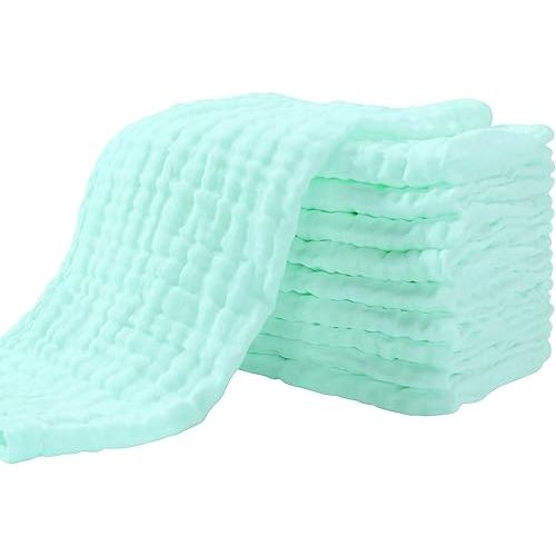 Muslin Burp Cloths for Baby 10 Pack 100% Cotton Baby Washcloths for Boys Girls Large 20''X10'' Super Soft and Absorbent by Yoofoss - Green