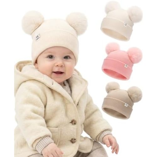FURTALK Baby Beanie Infant Newborn Toddler Winter Hat Double Pom Pom Warm Knit Cap for Girls Boys