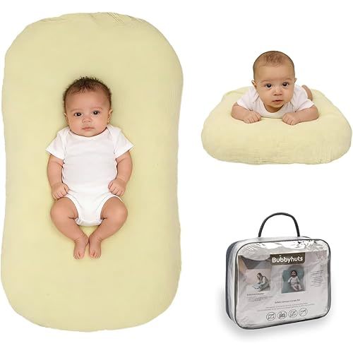 Infant Support Cushion - Baby Support Cushion for Newborn 0-24 Months, Muslin Cover，Portable Breathable & Soft Tummy Time Mat for Home and Travel - Yellow