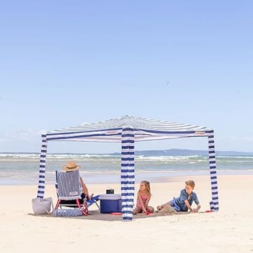 CoolCabana Beach Shade Tent - Easy Setup, UPF 50+ Protection, Large size Family - Navy Stripes, Large