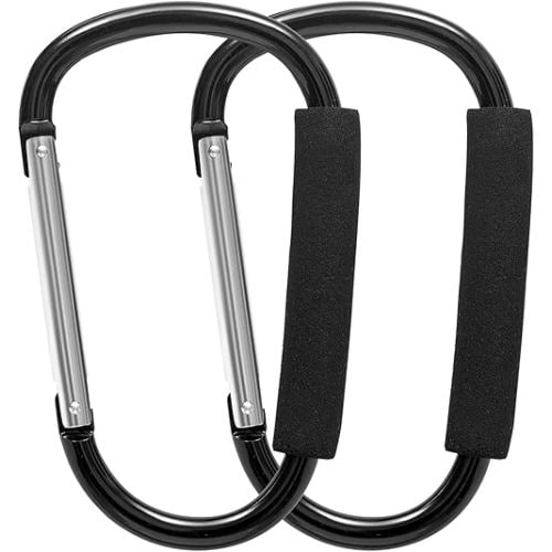 Baby Stroller Hooks for Hanging Diaper Bags, 7" Large Stroller Clip, 2 Pack Stroller Hooks for Hanging Bags and Shopping, Stroller Accessories for Mommy, Large Carabiner,Organizer of walker accessorie