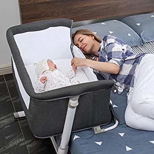 Baby Bassinet,RONBEI Bedside Sleeper,Baby Bed to Bed,Babies Crib Bed, Adjustable Portable Bed for Infant/Baby Boy/Baby Girl/Newborn (Dark Grey)