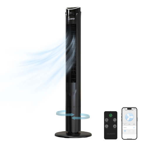 Tzumi 40" Smart Tower Fan, Bladeless Oscillating Standing Floor Fan with Remote, LED Display, and WiFi Function, Black