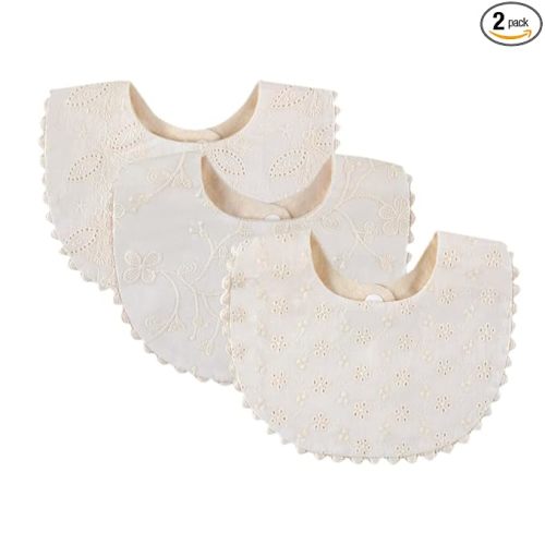 GZMM Baby Bib For Girls,Reversible Waterproof Handmade Natural Cotton Baby Drool Bib 0-12 months 2 Pack (off-white color A, 0-12 months)