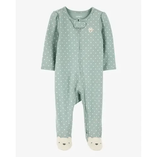 Baby Girl Polka Dot 2-Way Zip Cotton Sleep & Play Pajamas - Green - NB