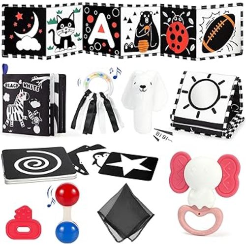 URMYWO Black and White Baby Toy, Tummy Time High Contrast Newborn Toys 0-3 Months, Soft Baby Book, Visual Stimulation Montessori Sensory Infant Toys 0-6-12 Months, Boy Girl Shower Gift