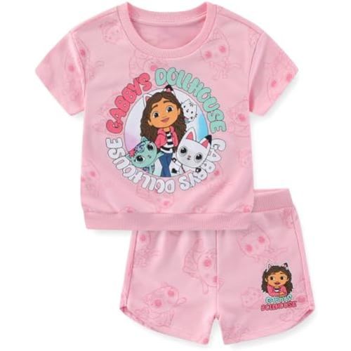 DREAMWORKS GABBY'S DOLLHOUSE Girls French Terry Short Sleeve T-Shirt and Shorts Set for Toddler to Big Kids
