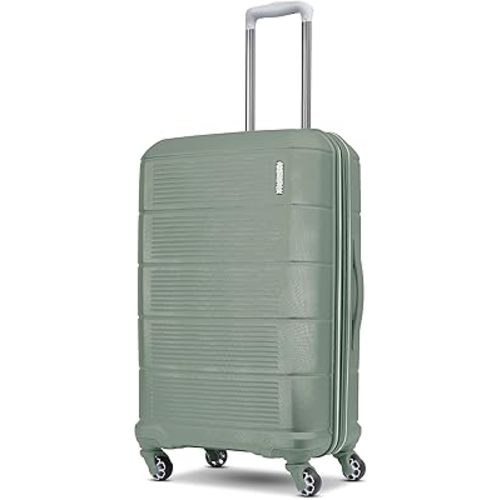American Tourister Stratum 2.0 Expandable Hardside Luggage with Spinner Wheels, Checked-Medium, Jade Green