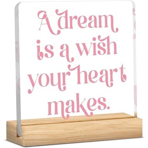 Pink Inspirational House Acrylic Decor for Girls Room Princess Castle Decor for Room a dream is a wish your heart makes Acrylic Sign 4 X 4 Inches