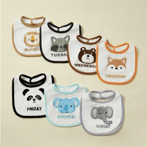 7pcs Baby Cartoon Animal Bibs, Soft Plush Drool Cloths