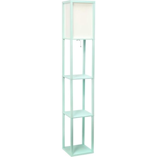 Simple Designs LF1014-AQU Etagere Organizer Storage Shelf Linen Shade Floor Lamp, Aqua