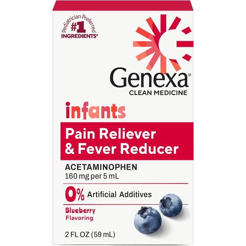 Amazon.com : Genexa Infants' Clean Acetaminophen | Pediatrician Preferred Ingredients | Pain Reliever & Fever Reducer for Babies| Dye Free, 0% Artificial Additives | Delicious Organic Blueberry Flavor, 2 fl oz : Health & Household