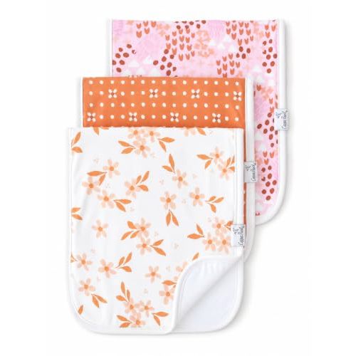 Copper Pearl Premium Baby Burp Cloths - 3-Pack Large Cotton Burp Cloths, Extra Soft Spit Up Rags with 3 Absorbent Layers, Perfect for Baby Boy and Baby Girl Gifts (21" x 10" Size, Rue Set)