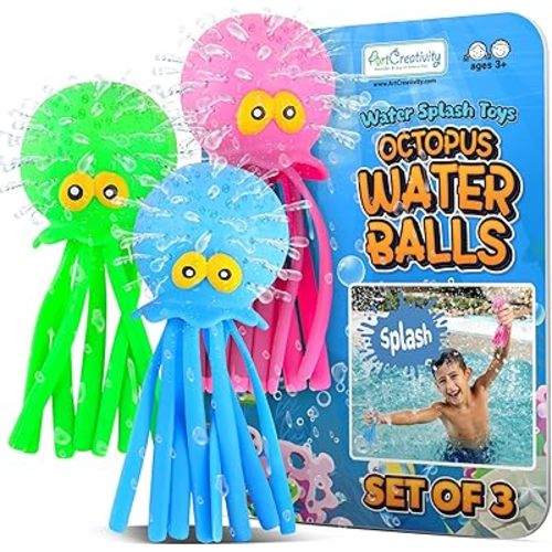 ArtCreativity Octopus Water Balls (Pack of 3), Pool Toys for Toddlers 1-3, Sensory Stress Relief Toy for Kids, Beach Water Toys & Swimming Toy for Toddlers, Cute Goodie Bag Fillers for Boys & Girls