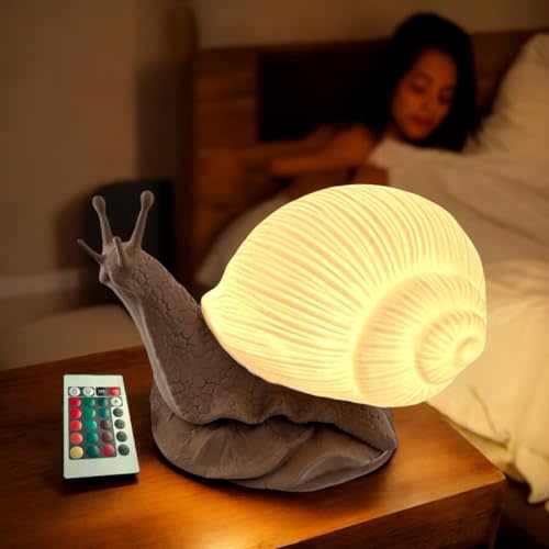 Delta Loom Glowing Snail LED Table Lamp - USB Powered, 15 Color Changing Modes, Dimmable Night Light with Switch - Warm White & Multicolor Lamp for Kids, Adults, Bedroom, Desk, and Gifts