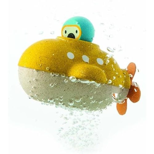 PlanToys Yellow Submarine Bath And Water Play Toy Set (5669) | Sustainably Made from Rubberwood and Non-Toxic Paints and Dyes | Eco-Friendly PlanWood