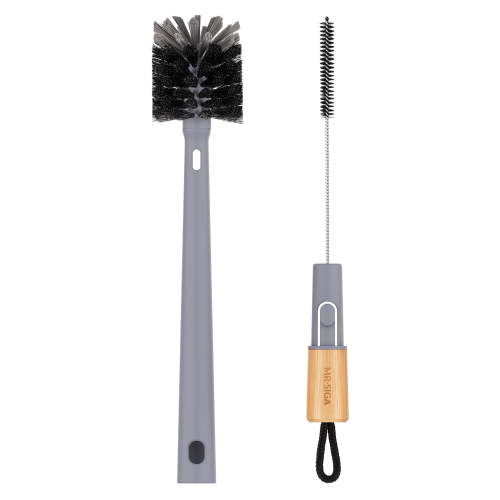 MR.SIGA Water Bottle Brush and Straw Cleaner Brush, Long Handle Bottle Cleaner Brush, 2 in 1 Bottle Cleaning Brush for Sports Bottles, Baby Bottles, Mugs, Straws, Gray