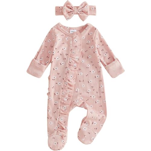 Newborn Baby Girl Fall Winter Outfits Clothes Knit Jumpsuit Ruffle Romper Newborn Coming Home Outfit for Baby Girl