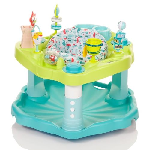 Evenflo Exersaucer Seaside Splash Activity Center | 3 Height Modes up to 30 in., Ages 4-12 Months, 7 Interactive Toys, Dishwasher Safe Tray, Machine Washable Seat Pad
