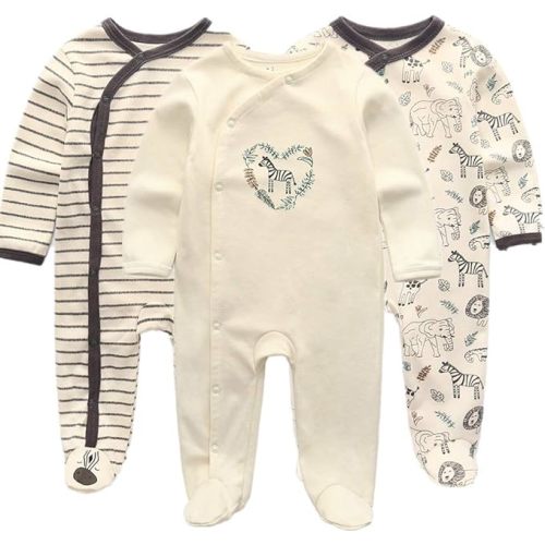 Kiddiezoom Baby and Toddler Boys' 3-Pack Snug Fit Footed Cotton One-Piece Romper Jumpsuit