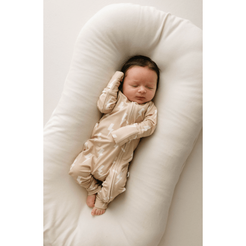 Tan & Cream Lightning Bolt | Bamboo Zip Pajamas