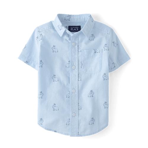 Baby And Toddler Boys Dad And Me Bunny Poplin Button Up Shirt - Blue