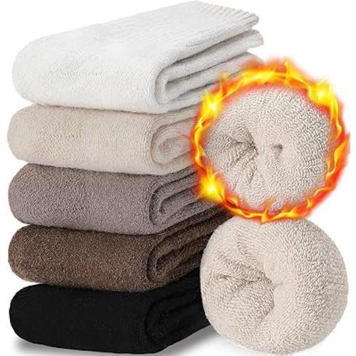 EBMORE 5 Pairs Women Merino Wool Boot Socks Warm Thermal Winter Thick Hiking Cozy Cabin Crew Comfy Socks for Ladies