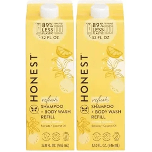 The Honest Company 2-in-1 Cleansing Shampoo Body Wash Refill Carton, Gentle for Baby, Naturally Derived, Tear-free, Hypoallergenic, Citrus Vanilla Refresh, 32 fl oz, (Pack of 2)