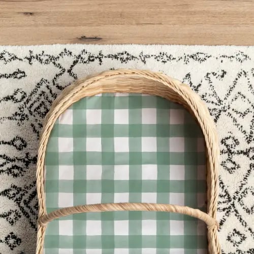Waterproof Small Bassinet Sheet | Green Gingham