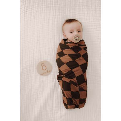 Checkerboard Bamboo Stretchy Swaddle – Soft & Breathable Newborn Baby Blanket by Ellie Sue