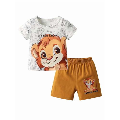 Toddler Baby Boy Clothes Summer Cartoon Style Short Sleeve T-Shirt and Shorts Outfits Sets White 6-9 Months