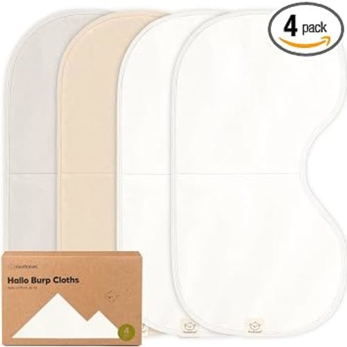 KeaBabies 4-Pack Baby Burp Cloths Baby Girl, Boy - Organic Cotton Burp Cloth, Extra Large, Absorbent, Soft Burping Cloths & Bibs Set for Babies, Newborn Burp Clothes, Thick Burp Rags (Purest)