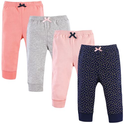 Luvable Friends Baby Girl Cotton Pants 4pk, Gold Dot