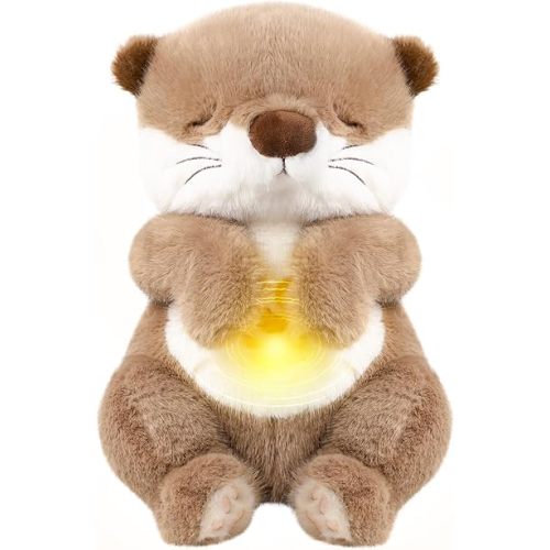 LUKETURE Breathing Otter Plush Toy with Rhythmic Motion, Soft Night Light & White Noise, Calming Plush Companion for Relaxation, Cozy Sleep Aid Stuffed Animal for Home & Travel