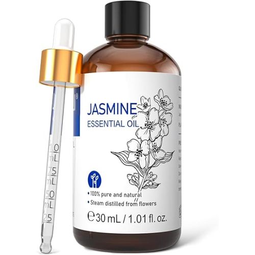 HIQILI 1 Fl Oz Jasmine Essential Oil, 100% Pure Natural for Diffuser, Hair, Skin, Perfume Making - 30ml