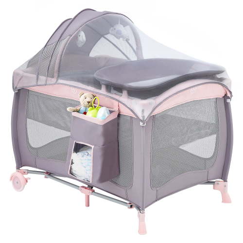 Pamo Babe Baby Playard, Foldable with Changing Table, Bassinet, Canopy, Portable Nursery Center