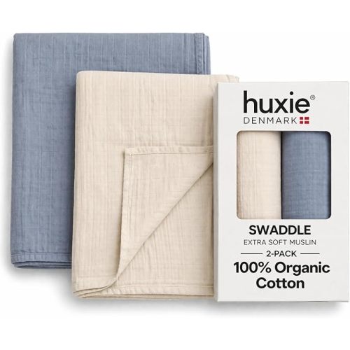 Baby Swaddle – Organic Cotton Muslin Baby Swaddles for Newborns 47” x 47” 2-Pack (Fog/Tradewinds)