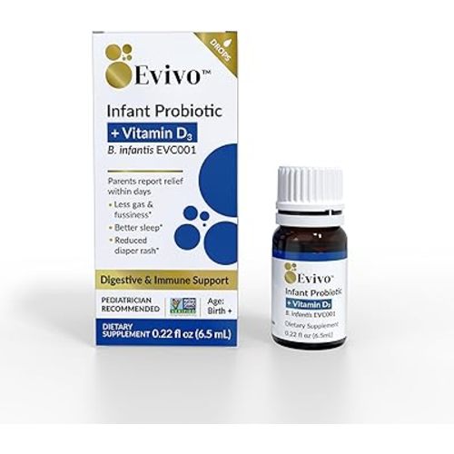 Evivo Infant Probiotic Drops | Baby Essentials for Colic & Gas Relief | Safe for Newborns | Ease Crying, Fussing, Colic, Gas & Diaper Rash | Non-GMO Project Verified | 6.5mL