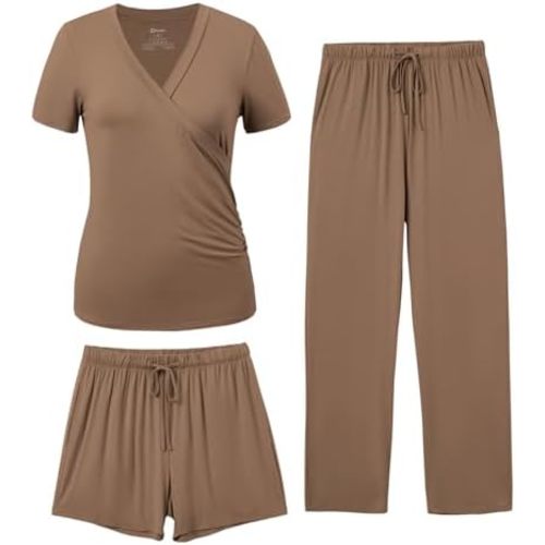PATPAT 3-Piece Maternity Nursing Pajamas, Pregnancy to Postpartum Breastfeeding Pjs with Pockets, Soft Sleepwear, S-XXL