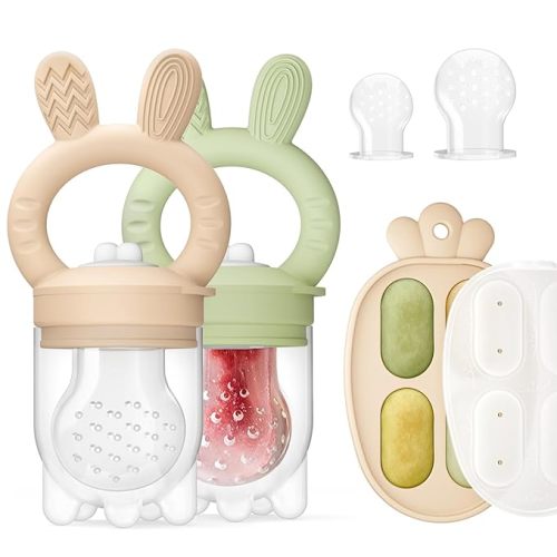 ChooKaChoo 2 Pack Baby Fruit Feeder & Freezer Nibble Tray Combo, Push Pop Baby Food Feeder to Safely Introduce New Foods, Fresh & Frozen Food Silicone Feeder, 100% Food Grade, BPA Free