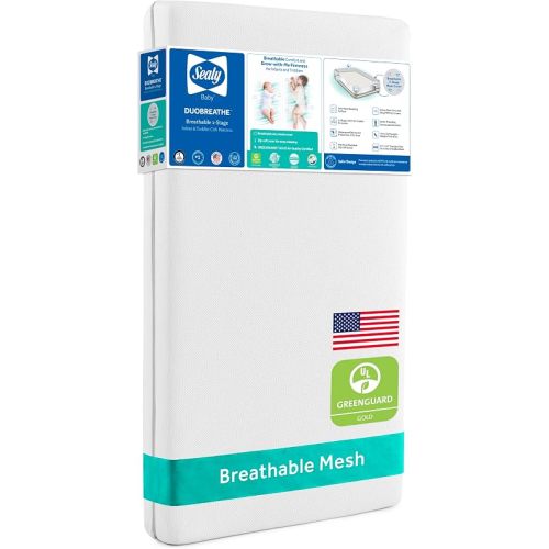 Sealy Baby Infant & Toddler Crib Mattress - DuoBreathe 2 Stage Waterproof and Breathable, Non Toxic, GREENGUARD Gold Certified, Made in USA, 52x28