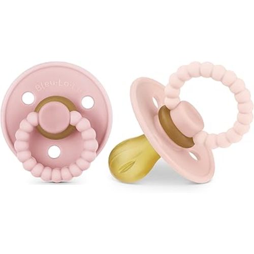 Luladream Pacifier - Natural Rubber Nipple - Soft Teething Handle - for Infants Baby's and Toddlers, 0-18 Months (Blush Pink + Rose Petal)