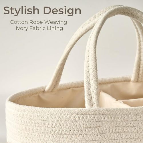 Diaper Caddy Organizer, Empty Gift Basket for Newborn Essentials, Baby Storage Basket, Stylish Gift Bag for Baby Shower, Boys and Girls – Small, Off White