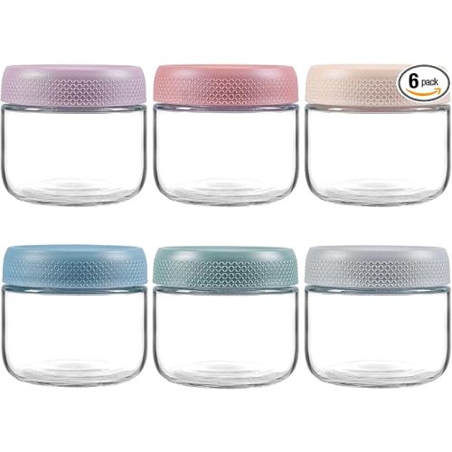 NETANY 6-pack 8oz Glass jars with Airtight Lids, Overnight Oats Containers with Lids, Wide mouth Mason Salad jars, Glass Food Storage Containers for Snacks Yogurt Spice Sugar